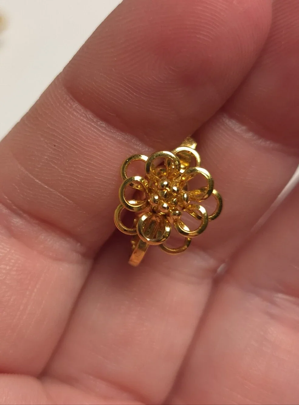 Vintage Gold Plated Open Petal Flower Earrings Clip on Dainty Earrings